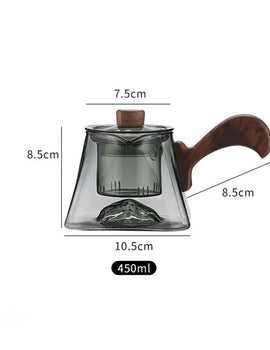 450ml Square Bottom Mountain Glass Teapot With Infuser Side Wooden Handle Tea Pot Puer Oolong Tea Maker Kungfu Tea Set