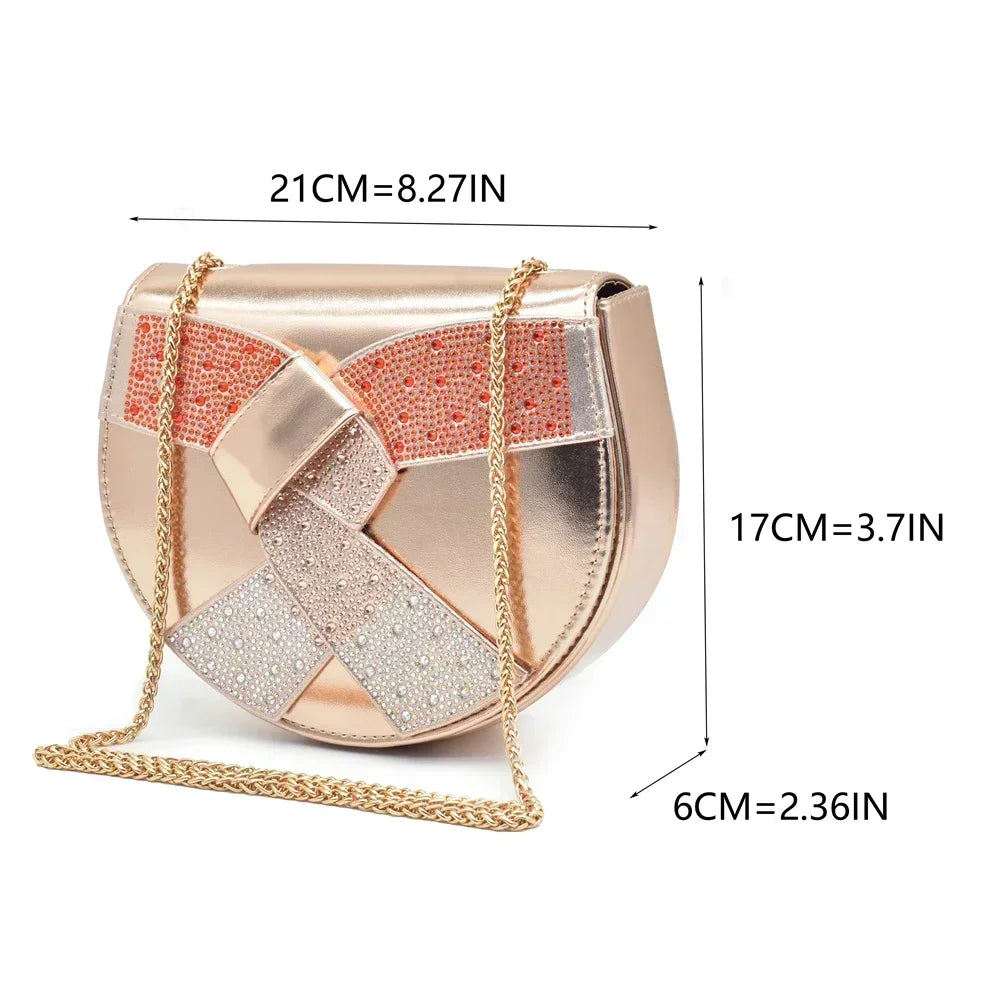 Women Nigerian Italian Shoes and Bags Set Decorated with Rhinestone Peep Toe High Heels Women Pumps for Wedding