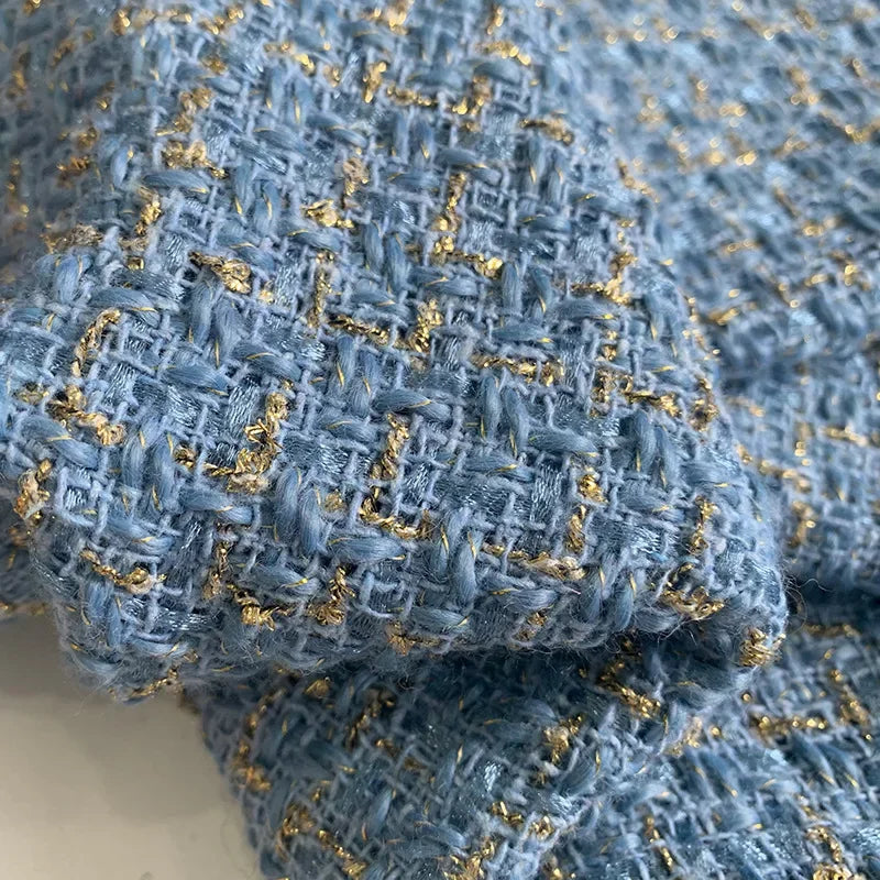 Gold Silk Small Fragrance Fabric, Polyester Woolen Tweed Fabric, Women's Shoes Bags, DIY Clothing Dress, Handmade Manual Sewing