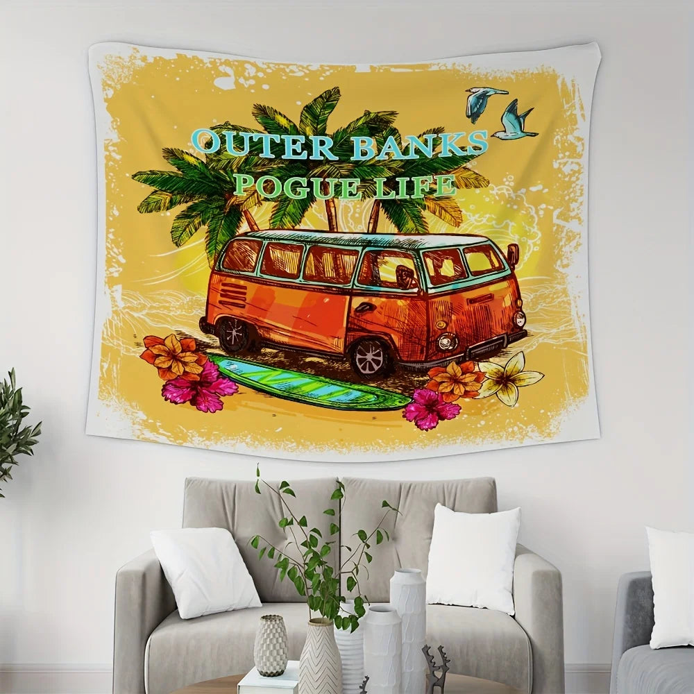 American Retro Beach Tapestry Bohemian Style Living Room Sofa Background Wall Vacation Style Room Decoration