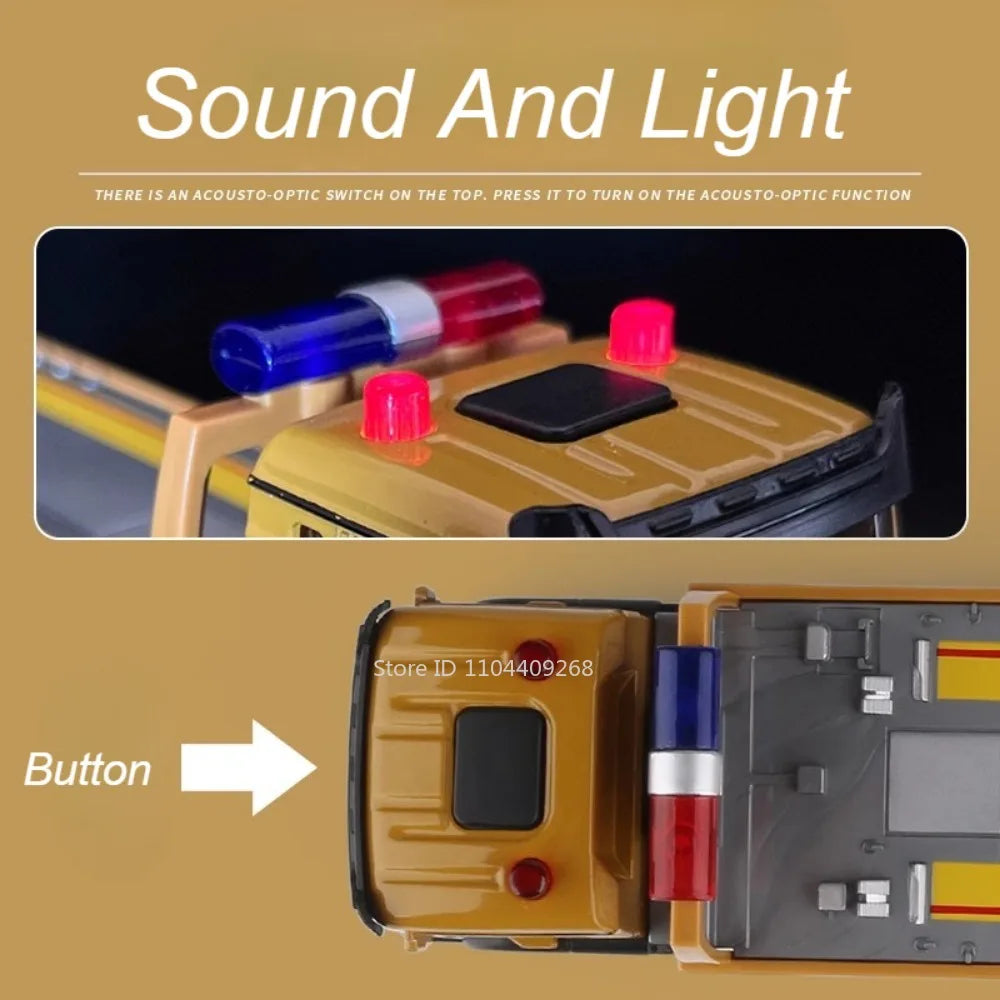 1:32 Flatbed Trailer Roadblock Transpot Truck Model Toy Alloy Diecast Vehicle Simulation Engineering Models Sound Light Gifts