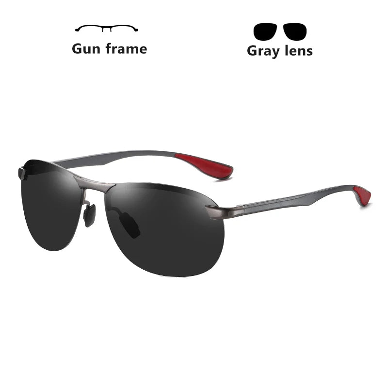 Rimless Photochromic Polarized UV400 Aluminum Driving Sunglasses for Men Women