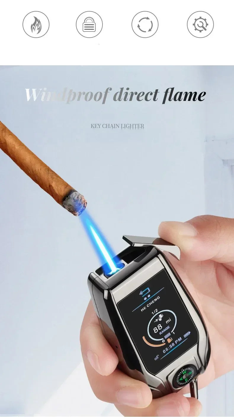 Keychain Windproof Lighter Cool Car Key Model Black Technology Multifunctional Igniter Gift Boyfriend A Trendy Look