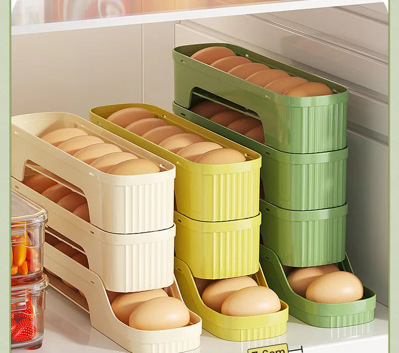 Multi-Layer Egg Storage Box – Automatic Rolling Slide Refrigerator Door Egg Holder Dispenser