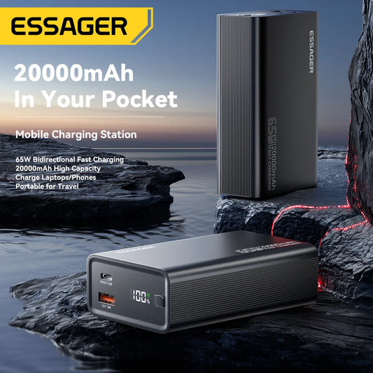 20000mAh Power Bank 65W PD Fast Charging Portable Charger USB-C with Built-in Cables for Laptop & Mobile