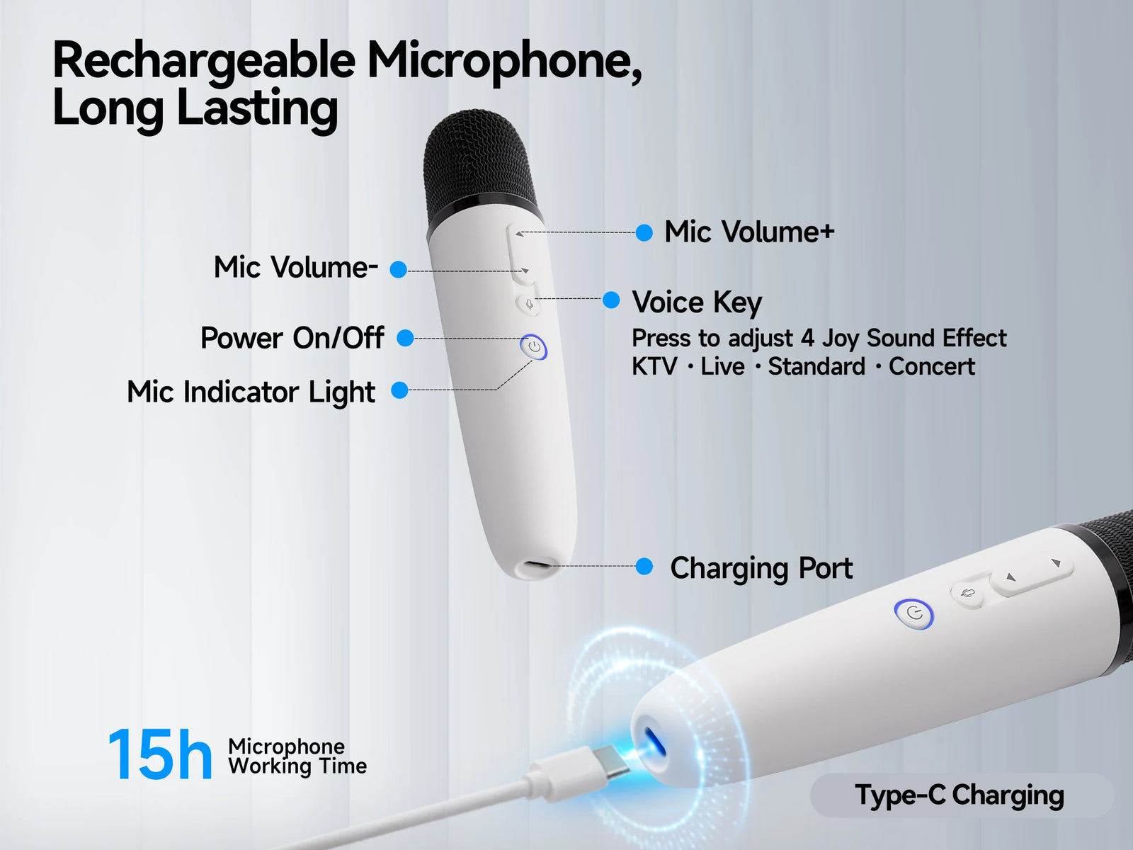 Q1-Tesla Car Karaoke Microphone for Tesla Model Y/3/X/Cybertruck, Rechargeable Caraoke Mic with USB-A & USB-C Receiver
