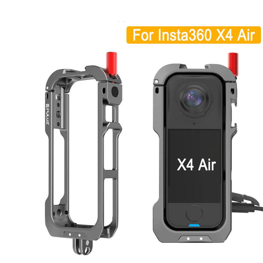 Metal Camera Cage with Dual Cold Shoe Mounts for Insta360 X4 Air