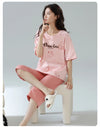 2-Pcs Women’s Summer Cotton Pajama Set – Short Sleeve Top & Calf-Length Pants with Cute Prints