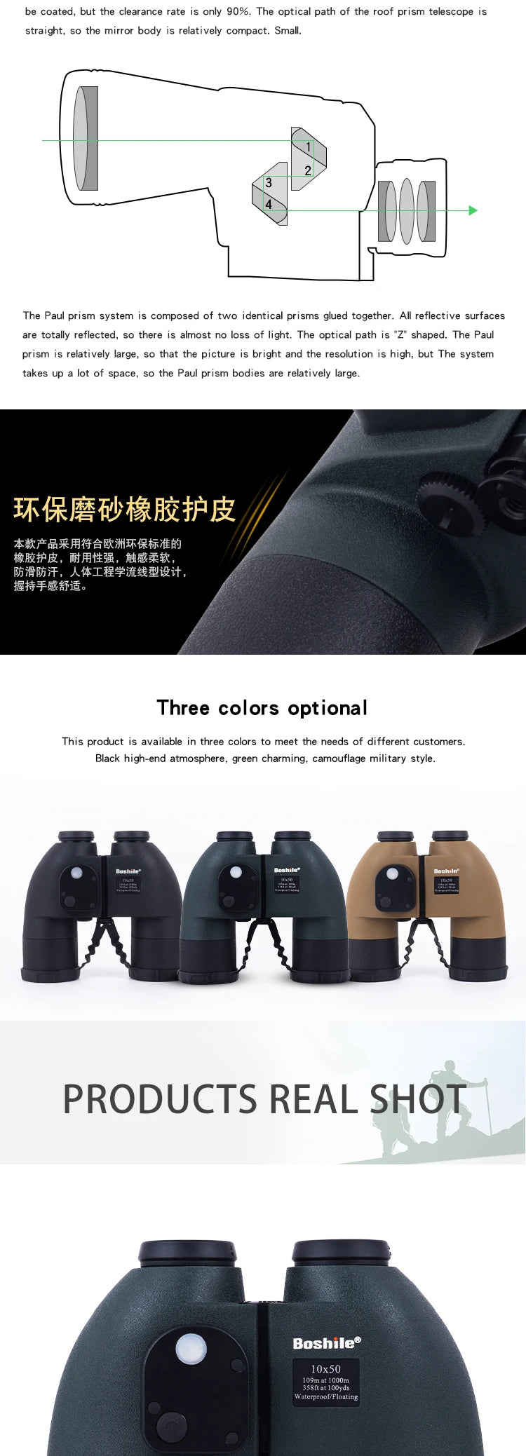 Military Nautical Binoculars Boshile 10x50 Rangefinder Compass Telescope High Powered Nitrogen Waterproof Coordinates Distance