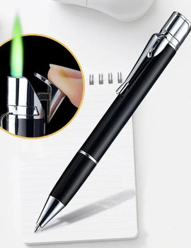 Creative Ball Pen Ligher Green Flame Torch Lighter Unusual Pen Portable Metal Butane Gas Cigarette Lighter Practical Gadget Gift