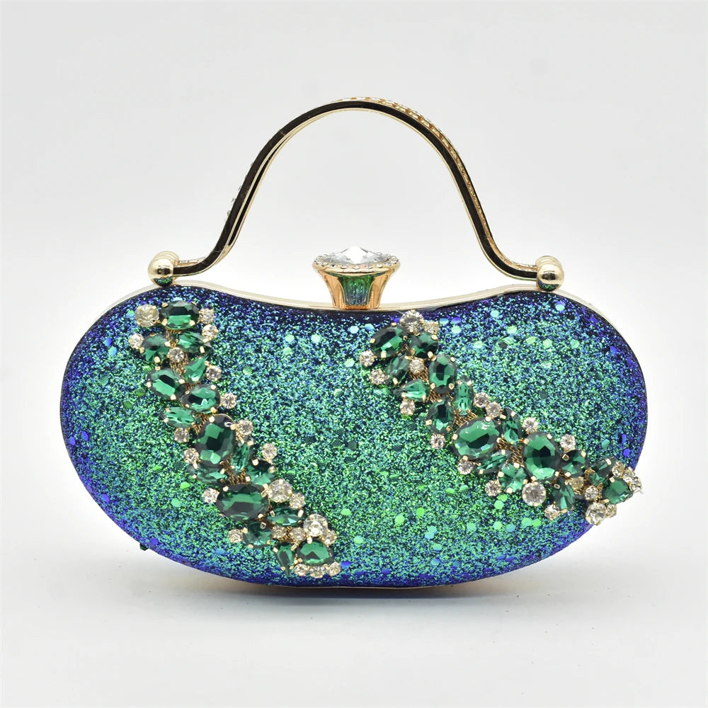 Nigeria Fashion Bag and Mid-Heel Pointed Shoes Girly Party Shoes and Bag Set Decorated with Rhinestone Wedding Shoes Bride