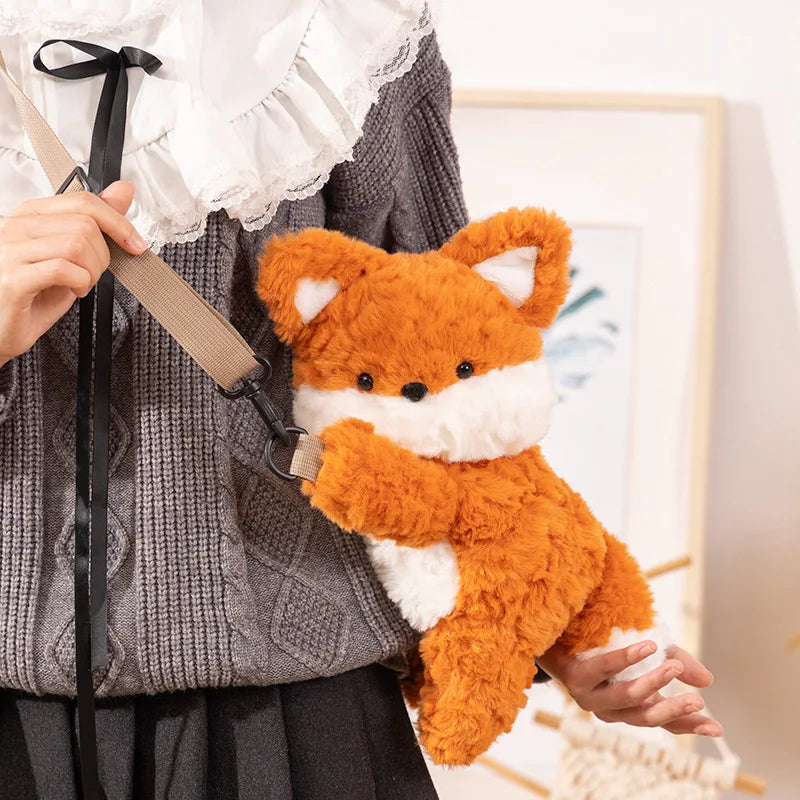 Cute Highland Cow Fox Plush Backpack Soft Shoulder Bag
