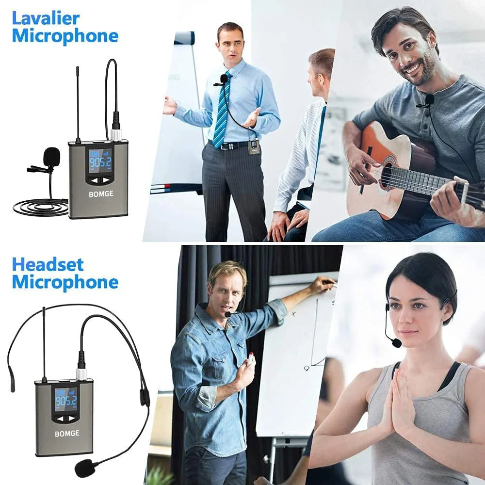 Dual Wireless Microphone System with Headset and Lavalier Microphones