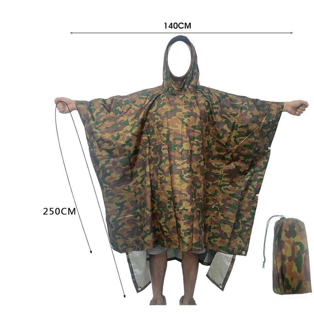 3 In 1 Outdoor Military Waterproof Men Raincoat Women Awning From The Rain Motorcycle Rain Poncho Picnic Mat