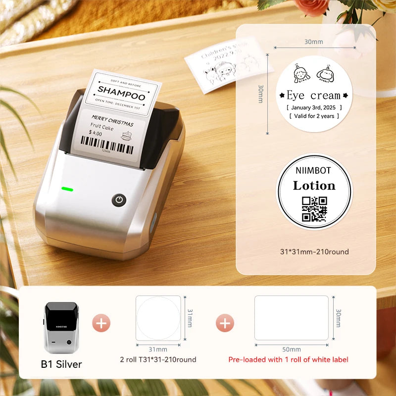 B1 Portable Label Printer, Bluetooth Wireless Mini Thermal Label Maker 20–50mm, Inkless Sticker Printer for Home & Business