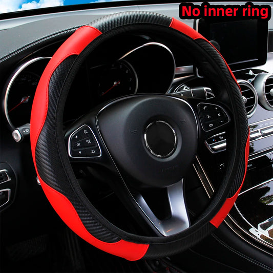 PU Carbon Fiber Leather Car Steering Wheel Cover 37CM 38CM