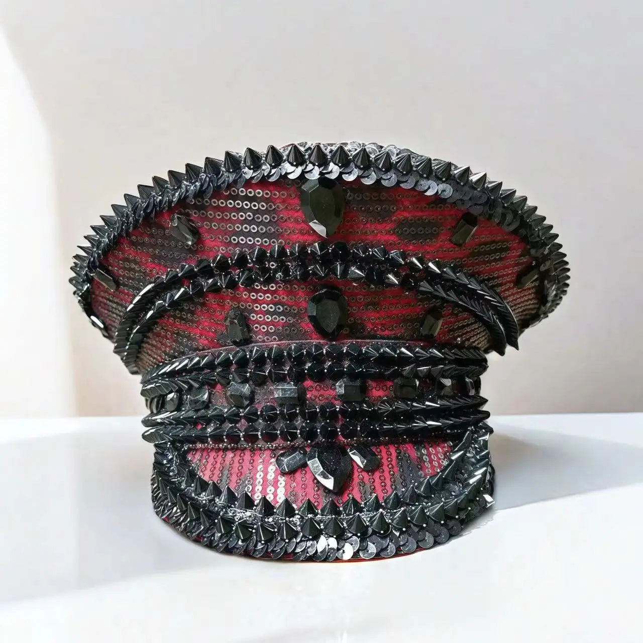 Bling Captain Hat Rhinestone Captains Hat for Men Steampunk Handmade Burning Man Mardi Gras Music Festival HongLuan Unisex