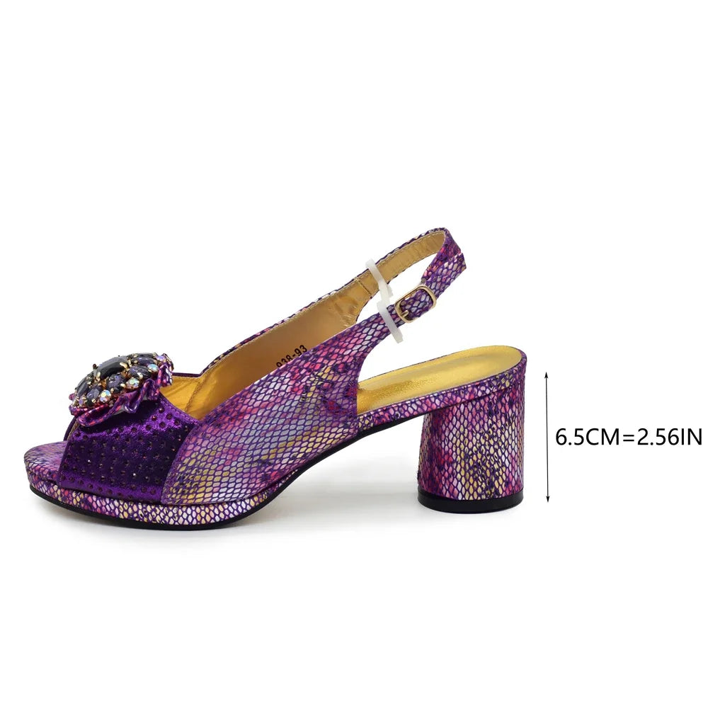 Purple Shoe and Bag Set for Party in Women  African Shoe and Bags Set for Party Elegant Rhinestone Wedding Shoes Bride