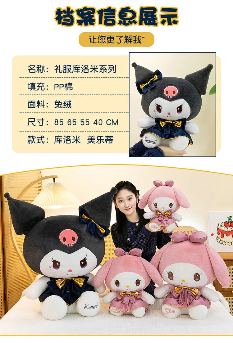 Kawaii Kuromi Plush Toy Melody Stuffed Doll Sanrio My Melody Dress Gift for Kids Birthday Xmas Girls Bedtime Pillow Wholesale