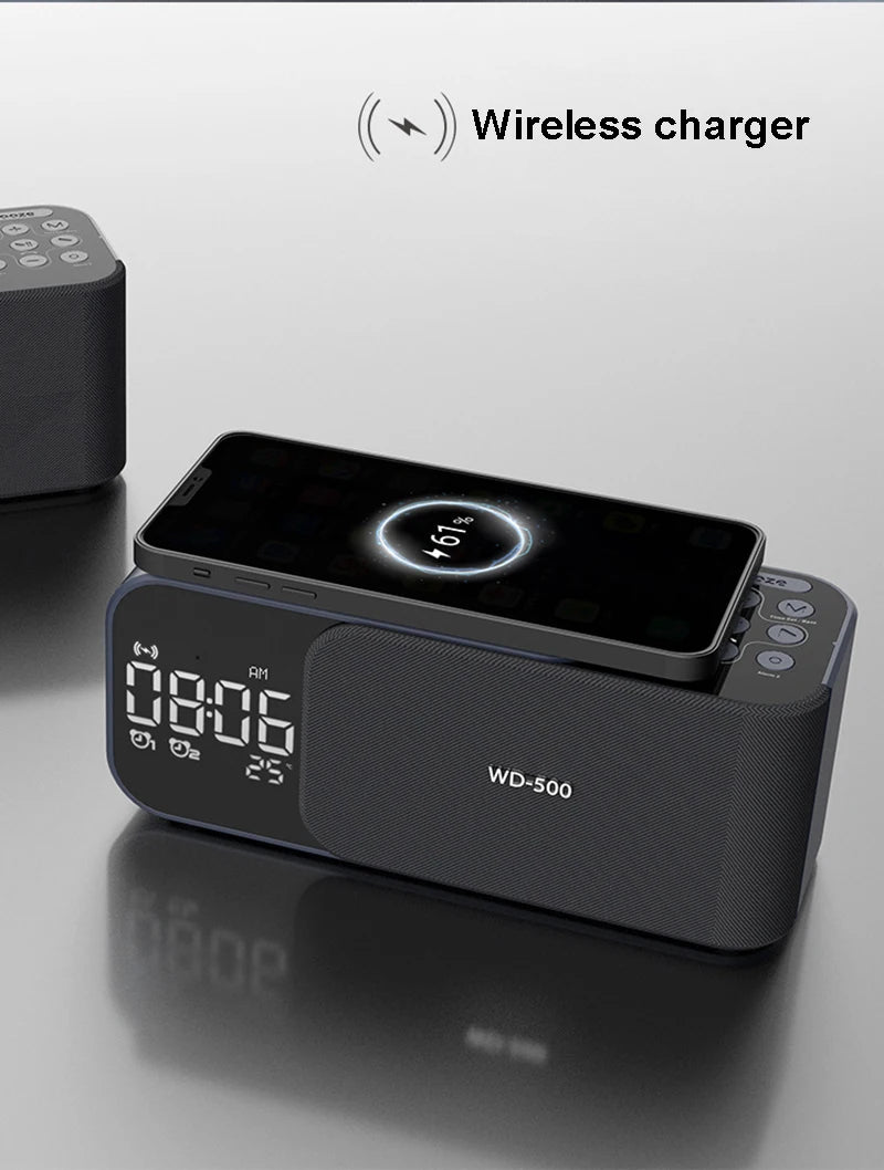 15W wireless charging Dual alarm clock home Bluetooth speaker with night light Bluetooth subwoofer temperature display FM/TF/AUX