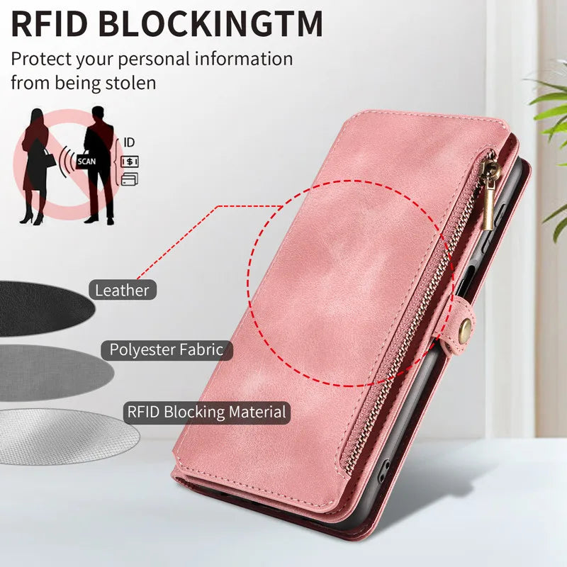 Luxury Leather Flip Wallet Case with Lanyard for Samsung Galaxy S26 / S25 / S24 / S23 Ultra & Plus – Magnetic Full Coverage Phone Bag Cover