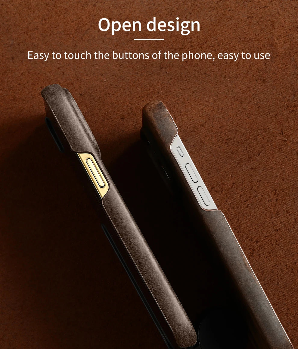 for Magsafe Case for iPhone 15 16 Pro Max 16Pro Retro Luxury Full Grain Cowhide Genuine Oiled PULL-UP Leather  Cover