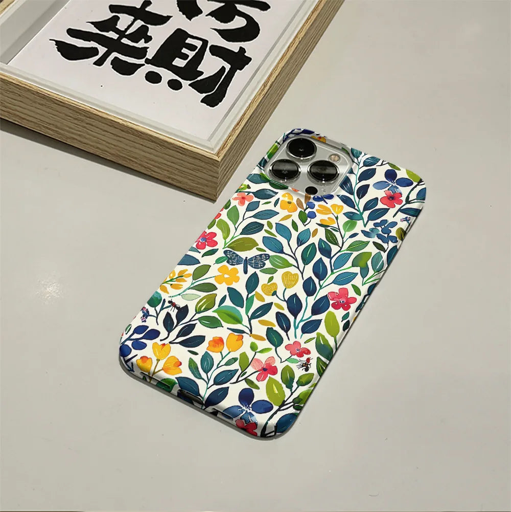 Flower Flora Green Leafs 2 in 1 Phone Case for iPhone 16 15 Pro Max 16 Plus Double Deck Shockproof Protective Cover