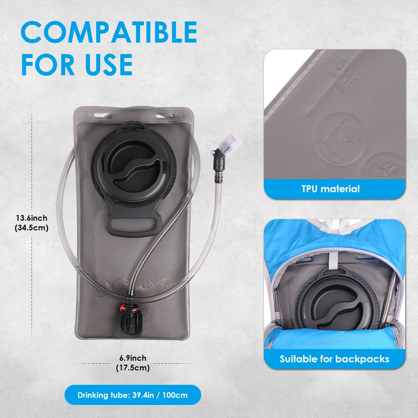 2L Water Bladder Hydration Reservoir Pack TPU Water Storage Bag for Cycling Running Hydration Backpack