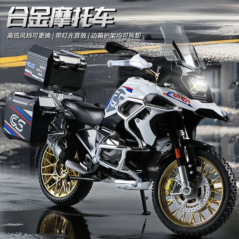 1:10 R1250GS Adventure Alloy Die Cast Motorcycle Model Vehicle Collection Sound and Light Off Road Autocycle Toys Car