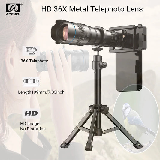36X Smartphone Telephoto Lens with Tripod and Universal Clip