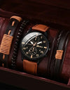 Luxury Minimalist Watch Bracelet Set Business Brown Leather Quartz Wrist Watches for Men