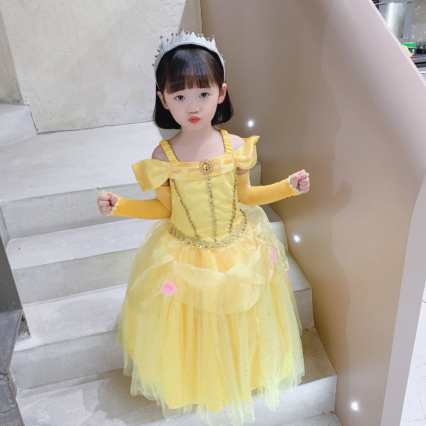 2025 Yellow Princess Dress For Girls Cosplay Carnival Costume Halloween Clothes Birthday Party Dresses Kids Birthday Clothing