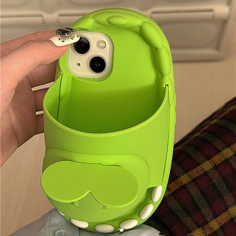 Cute 3D Dinosaur Slipper Halloween Phone Case Silver For iPhone 15 14 13 Pro Max Funny Animal Shockproof Camera Protection