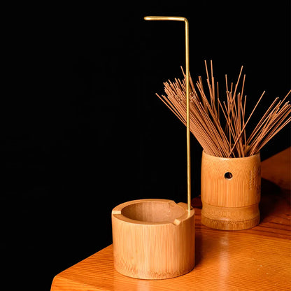 Natural Bamboo Incense Burner Upside Down R-shaped Brass Incense Holder Incense Plate Ash Catcher Home Decor