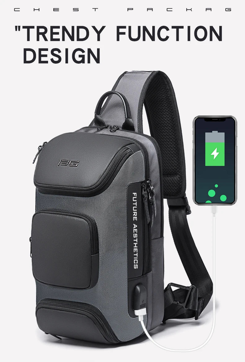 Anti-theft Chest Bag Shoulder Strap USB Rechargeable Crossbody School Gym Pack, Men Sports Waterproof Shoulder Bag