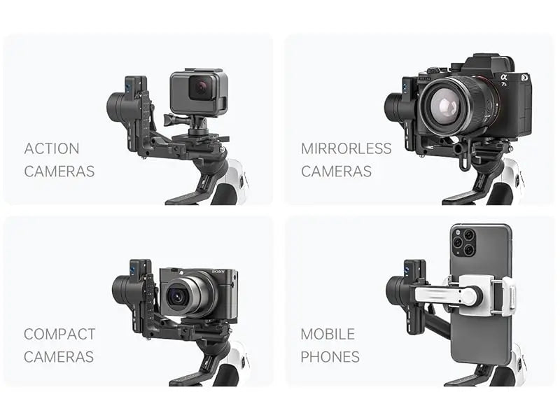 Mini 2 Handheld Gimbal 3-Axis Mirrorless & Action Camera Smartphone with AI tracker Magnetic Fill, 1.2kg Payload