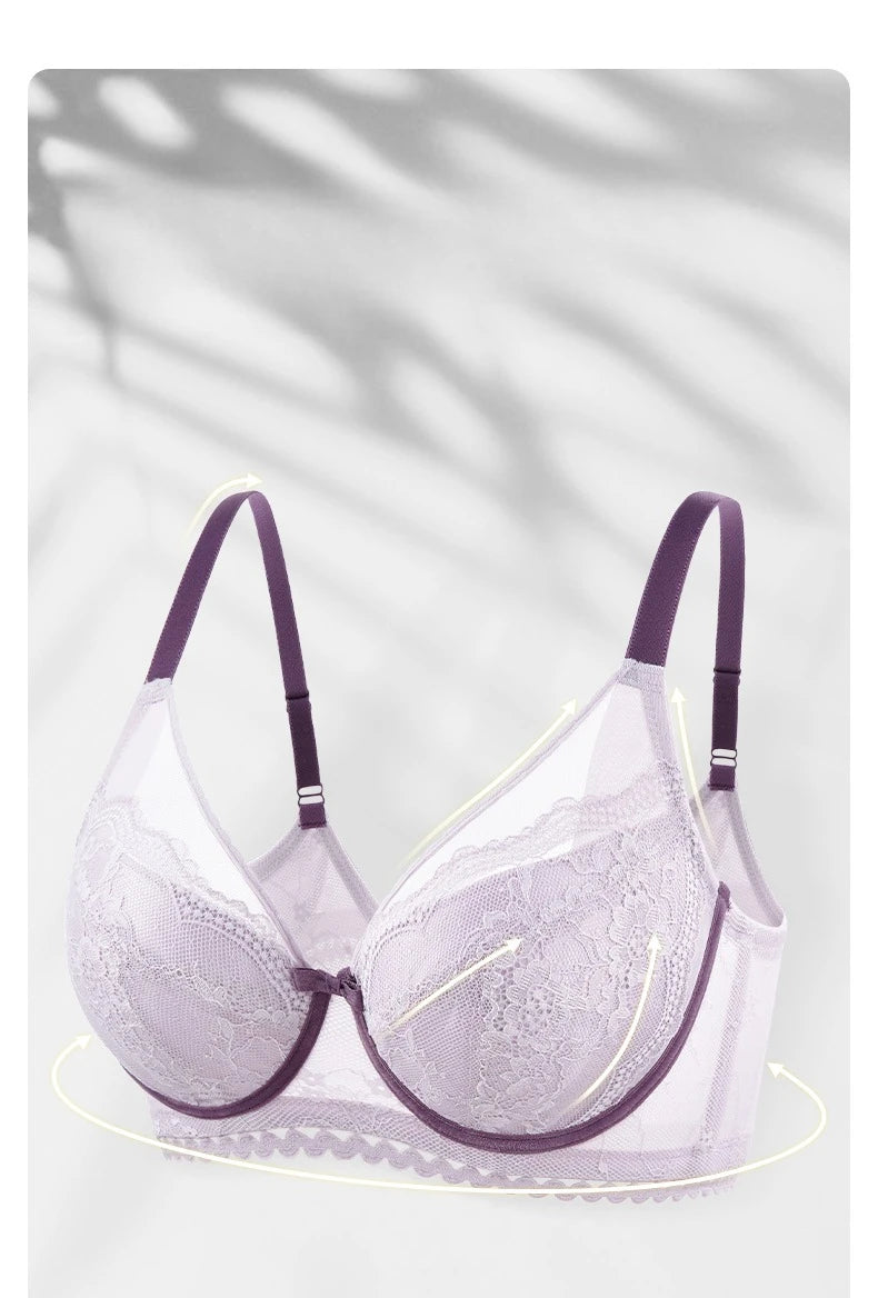 Womens Lace Thin Cup Push Up Underwire Bra