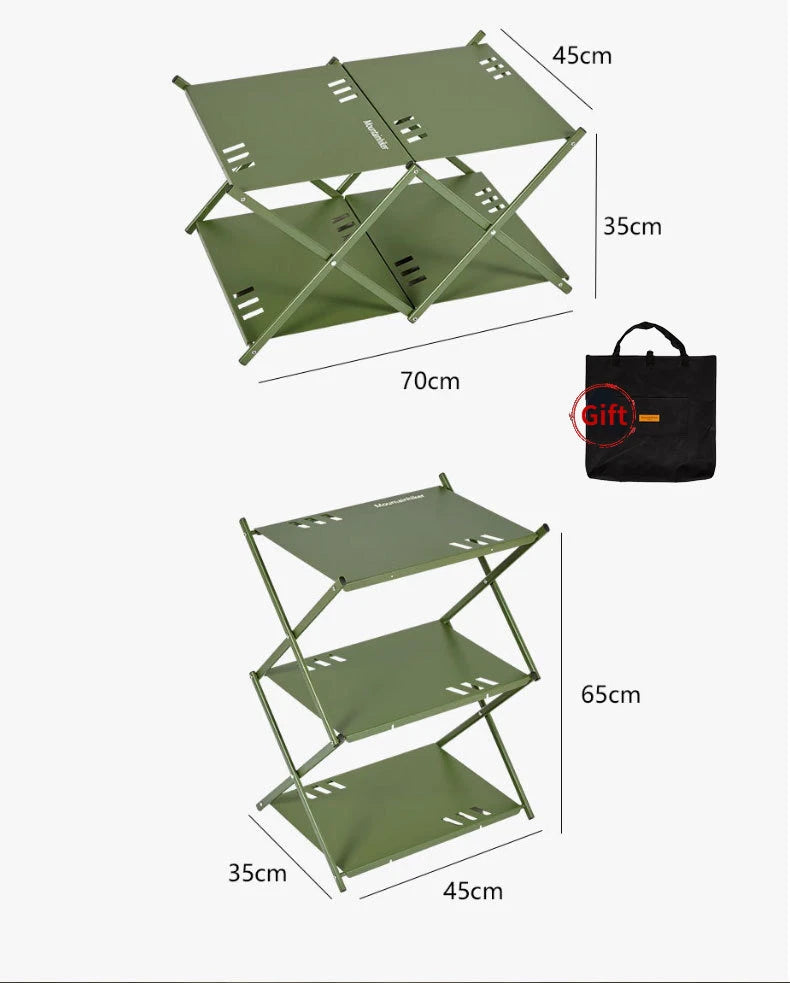 Three-tier Rack Outdoor Storage Shelf Folding Shelf Portable Camping Picnic BBQ Storage Rack Garden Foldable Table