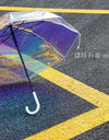 Light Luxury Transparent Rainbow Laser Color Changing Windproof Long Handle Umbrellas Reinforced Sun Rain Gear