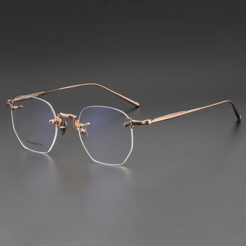 Luxury Lightweight Titanium Rimless Polygonal Eyeglasses Frames