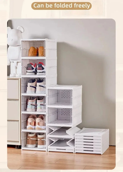 1/3/6 Layers Foldable Shoe Rack Organizer Transparent Sneaker  Simple assembly Dustproof Stackable Shoe Storage With Cover