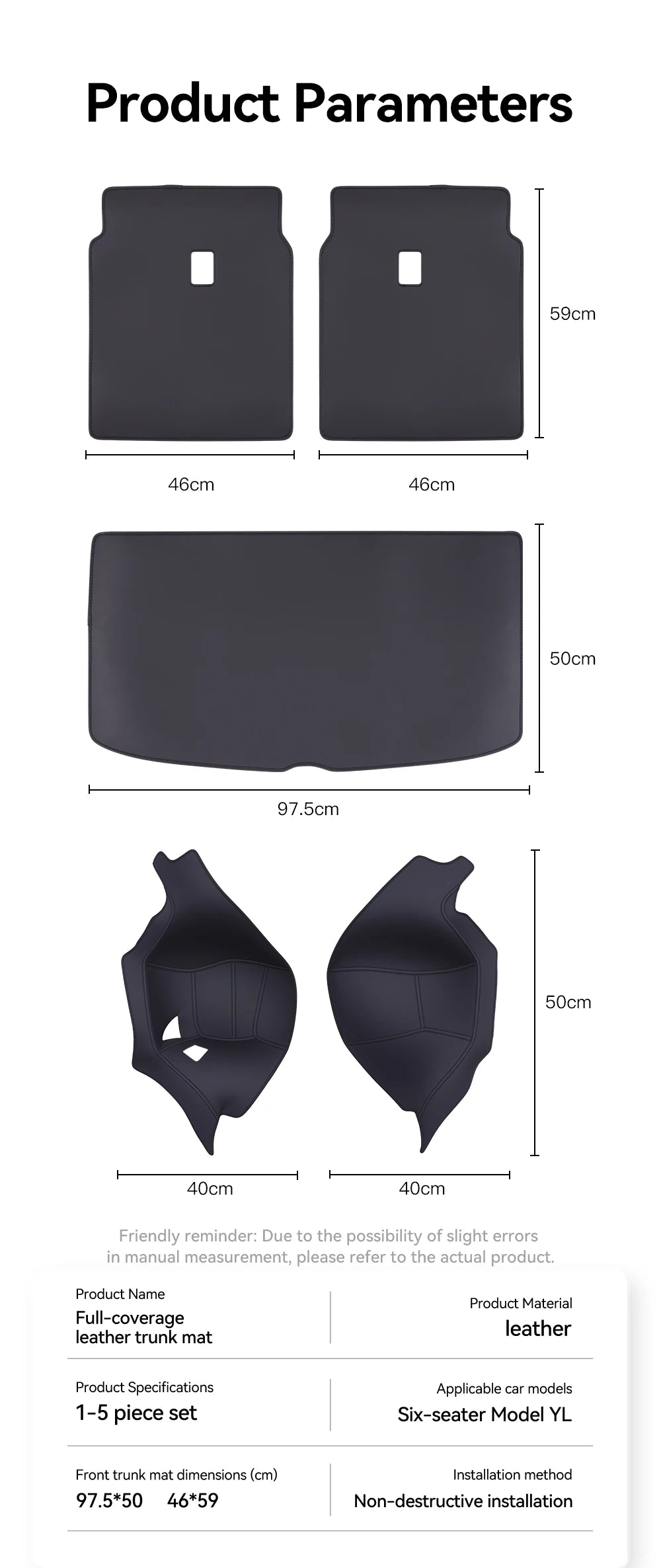 Full Coverage Nappa Leather Trunk Mat for Tesla Model YL Juniper 2026 6 Seat All Weather Cargo Liner