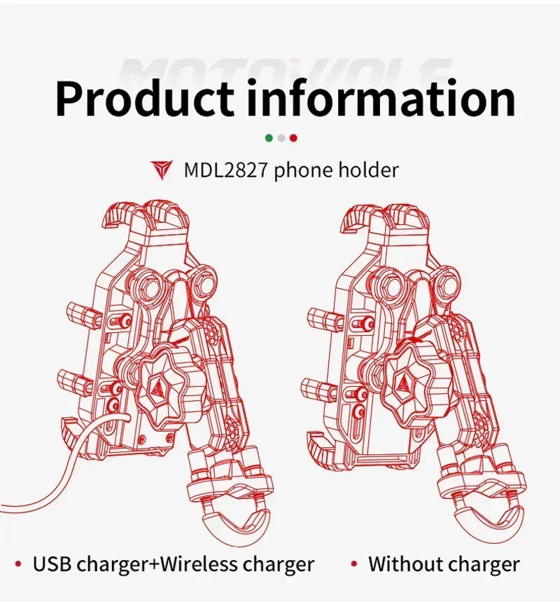 Anti-Thief Motorcycle Bike Mobile Phone Holder Fast 15W Wireless Charging Charger Cycling Mirror Stand Handlebar Mount