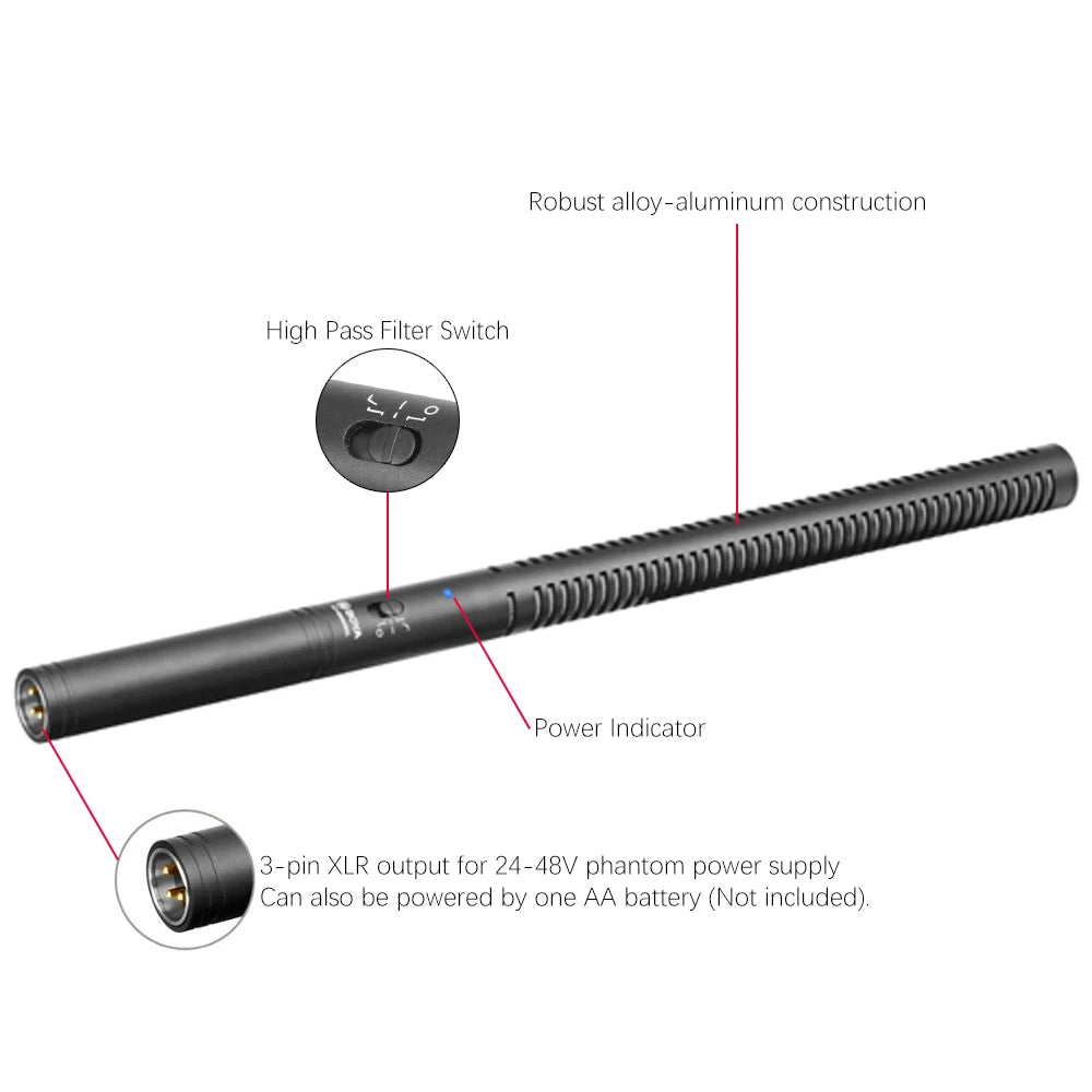 BY-BM6060 XLR Microphone Super-Cardioid Shotgun Condenser Microphone for DSLR Camcorder Film Making TV Program Interview