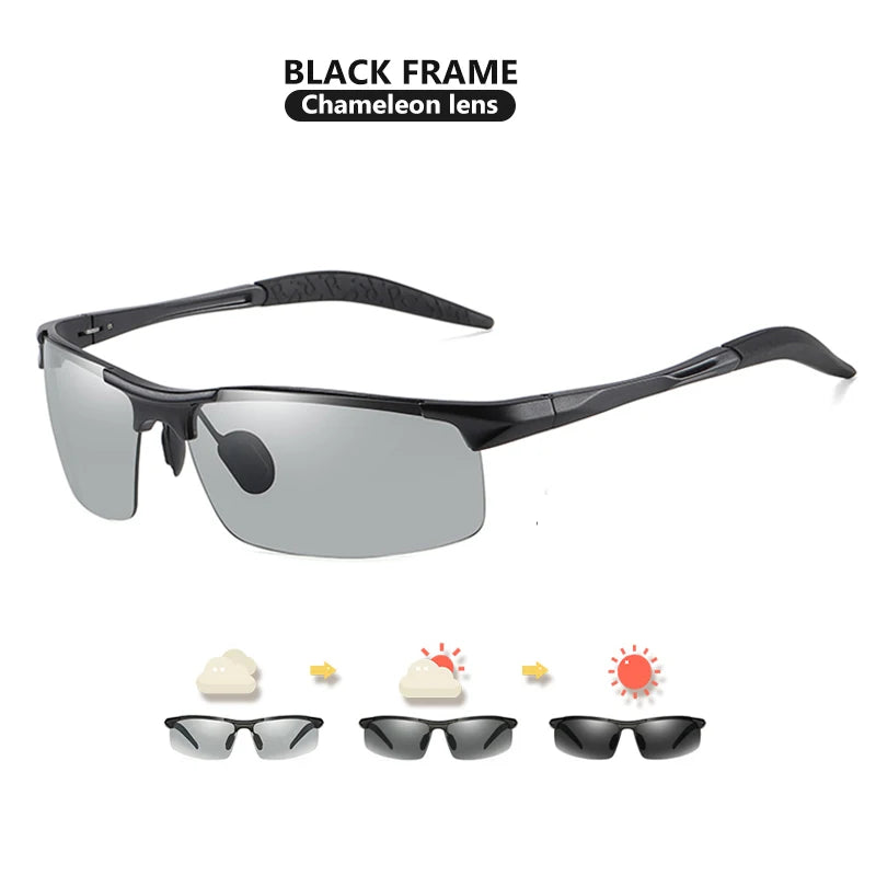 Rimless Photochromic Polarized UV400 Outdoor Driving Sunglasses for Men Women