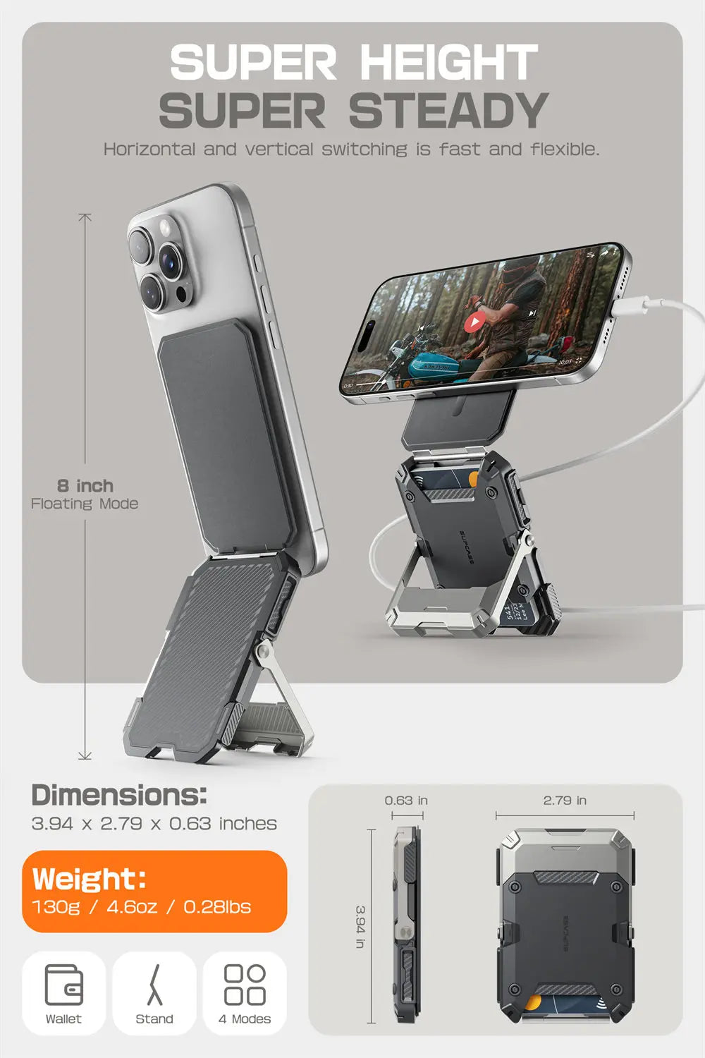 Tripod Phone Stand Credit Card Holder for iPhone 16/15/14/13/12 Adjustable Phone Stand Compatible with MagSafe