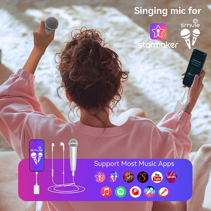 ASMR Recording & Karaoke Wireless Microphone with Earphone Monitoring, DSP Voice Enhancement, AUX Output for Live Streaming & Singing Apps