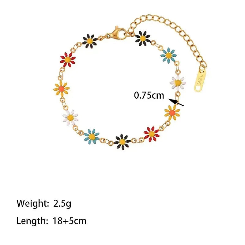 Colorful Daisy Titanium Steel Necklace/Bracelet 18K Gold Plated Waterproof Chain 45 cm