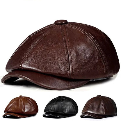 Spring Genuine Leather Hat Cap Cowhide Beret Warm  Cotton Men Padding Brand Brown/Black Duck Hat