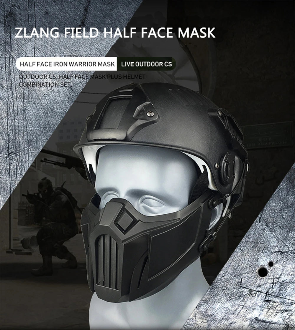 Tactical Airsoft Mask Outdoor Paintball Half Face Iron Warrior Protective Mask Shooting Protection Mouth Mask Hunting Equipment